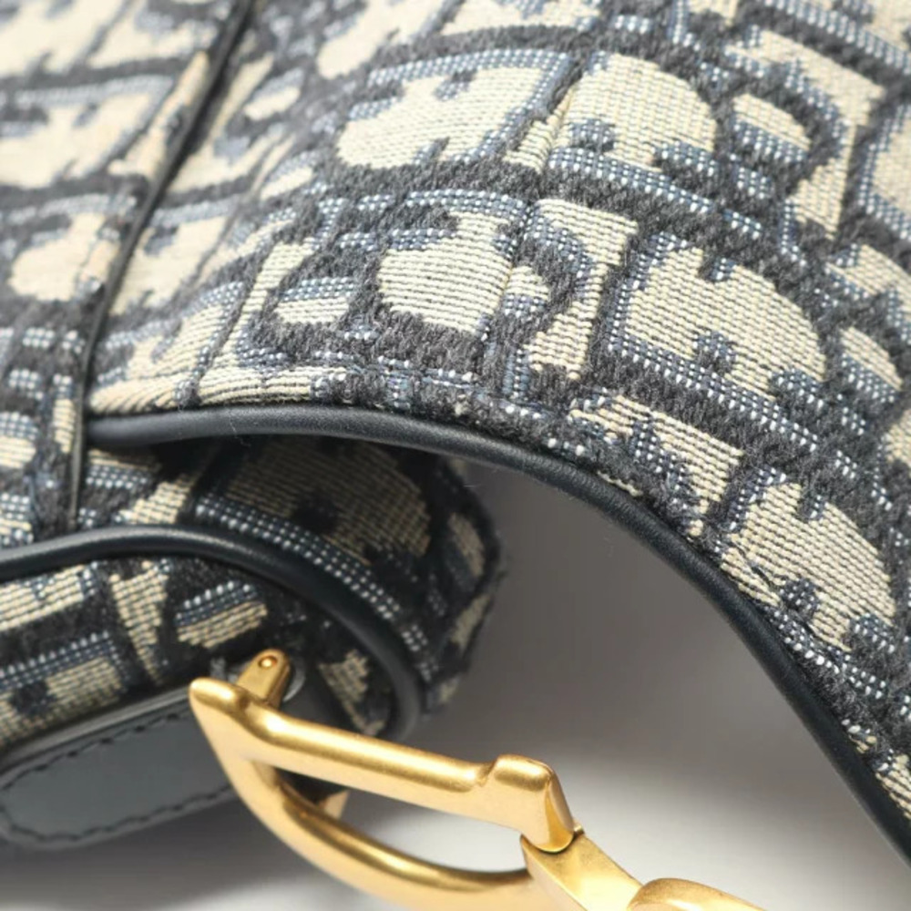 Dior Saddle Bag Oblique Jacquard Handbag Canvas Leather Ivory White Navy Blue - Picture 7 of 7